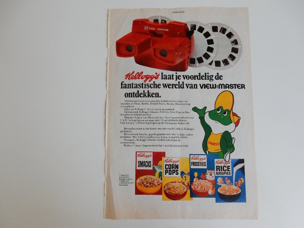 View-Master reclame uit tijdschrift van Kellogg's., Ophalen of Verzenden, 1960 tot 1980, Nederland, Knipsel(s)