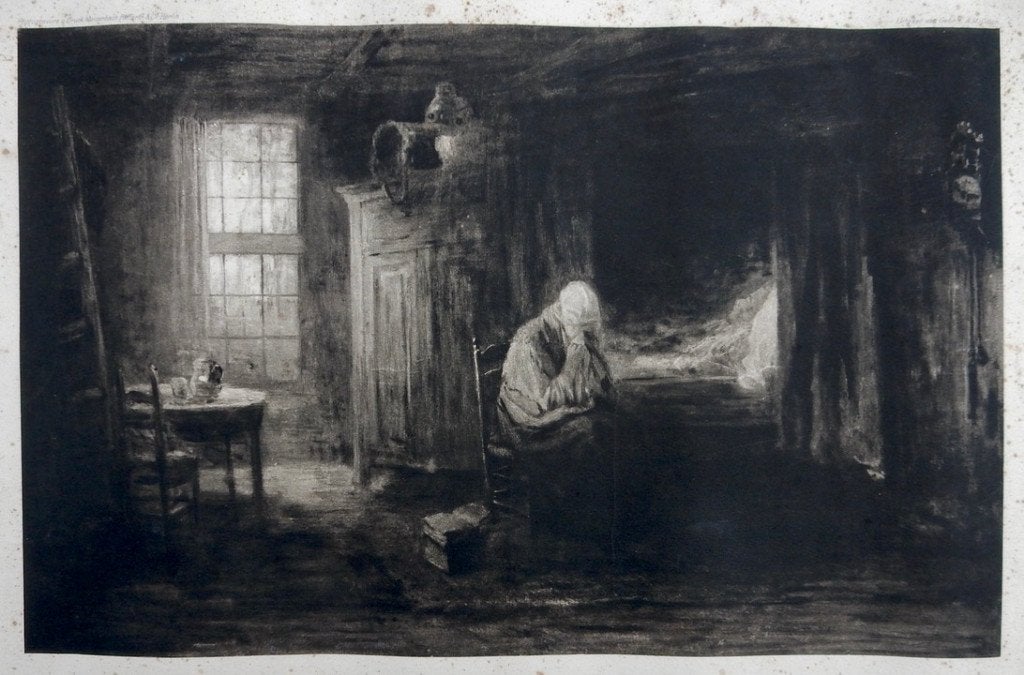 Photogravure fotogravure "Alleen op de wereld" Jozef Israëls, Ophalen, Dagelijks leven, 1800 - 1899, Genummerd