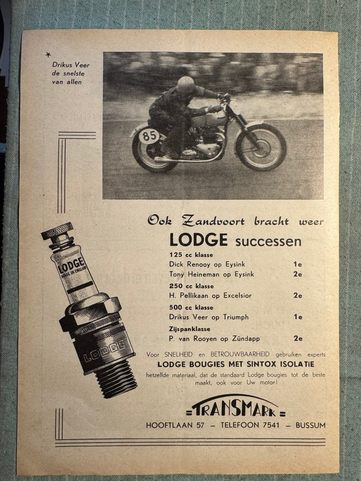 Advertentie Lodge bougies Drikus Veer Zandvoort, Verzenden, Zo goed als nieuw, Auto's