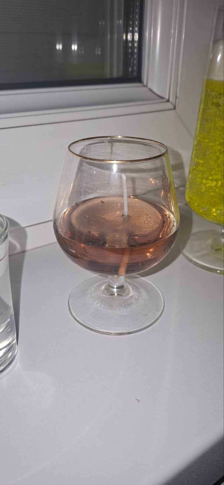 Glazen kaars in cognacglas - Roze/bruin, Ophalen of Verzenden