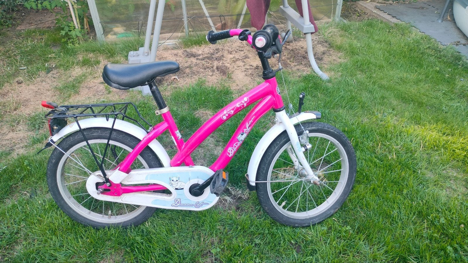 Roze kinderfiets - 16 inch, Ophalen, Terugtraprem, Gebruikt, Dreamcat