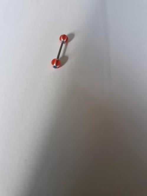 Tongpiercing rood met wit blauwe ster nr11 h3, Tongpiercing, Staal, Onbekend, Nieuw