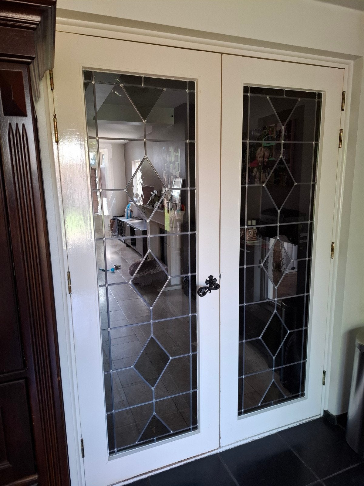 Dubbele binnendeuren met glas-in-lood effect, Binnendeur, Ophalen of Verzenden, Glas, Vouwdeur