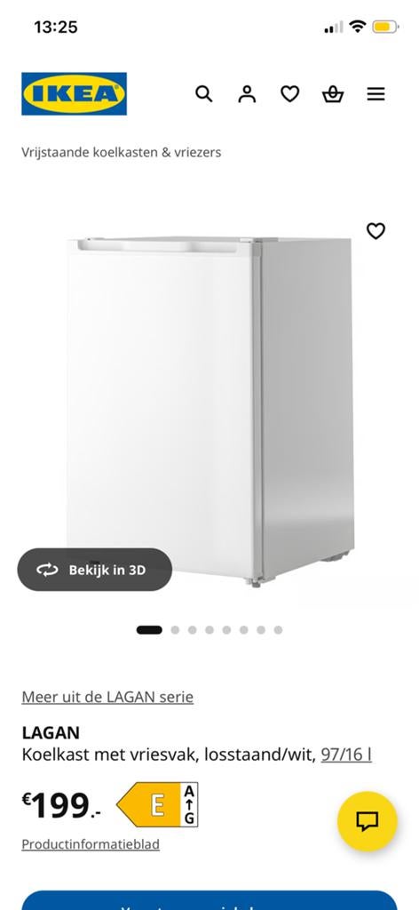 IKEA koelkast LAGAN tafel model, Ophalen, Zo goed als nieuw, 45 tot 60 cm, Met vriesvak