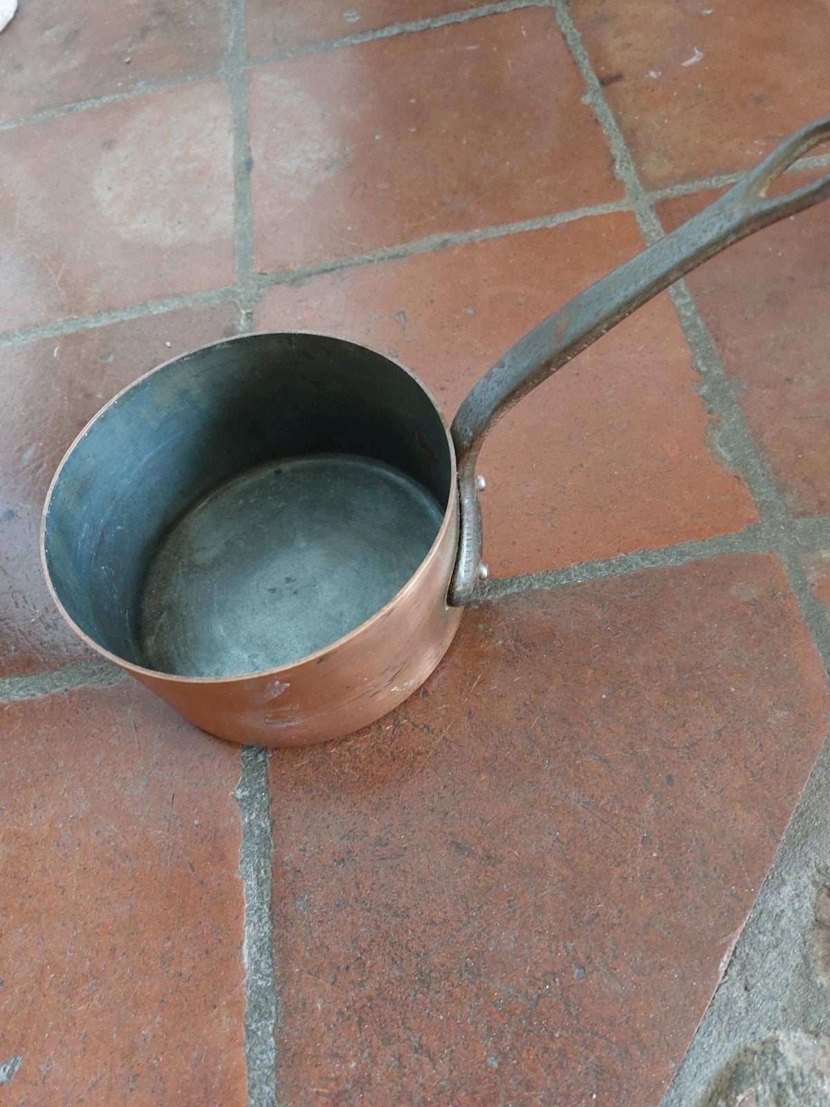 Vintage koperen steelpannetje. 14 cm, Ophalen of Verzenden