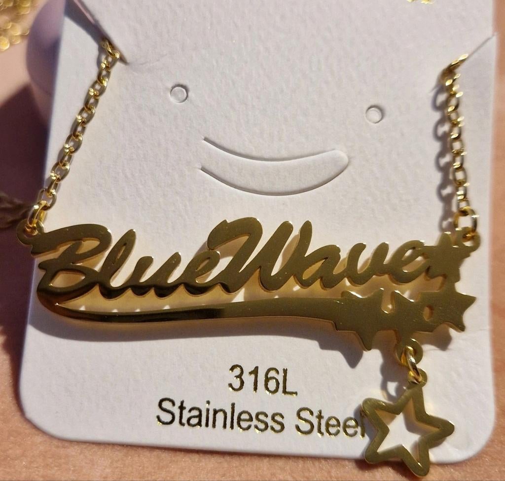 Rvs  'BlueWave' ketting WK Curaçao Stainless Steel, Sieraden, Tassen en Uiterlijk, Nieuw, Ophalen of Verzenden, Goud, Overige materialen