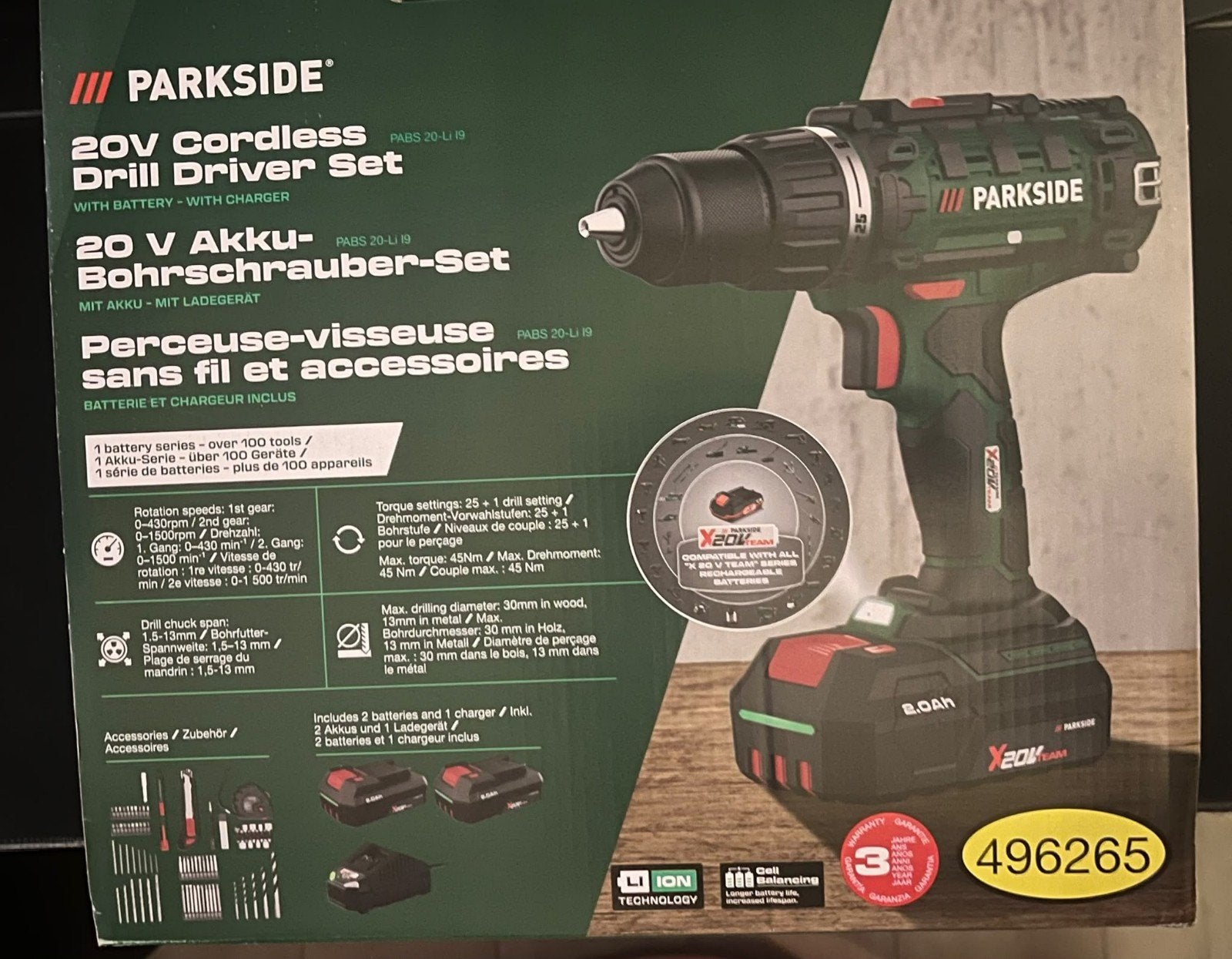 PARKSIDE Accu-schroefboormachine set 20 V met koffer, Doe-het-zelf en Verbouw, Gereedschap | Boormachines, 600 watt of meer, Variabele snelheid