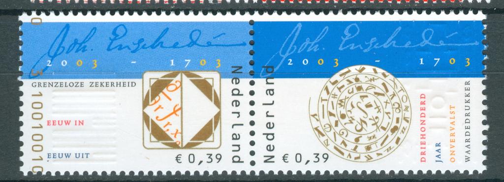 Ned. NVPH 2162-2163 300 jaar Johan Enschedé 2003, Postzegels en Munten, Postzegels | Nederland, Ophalen of Verzenden, Na 1940