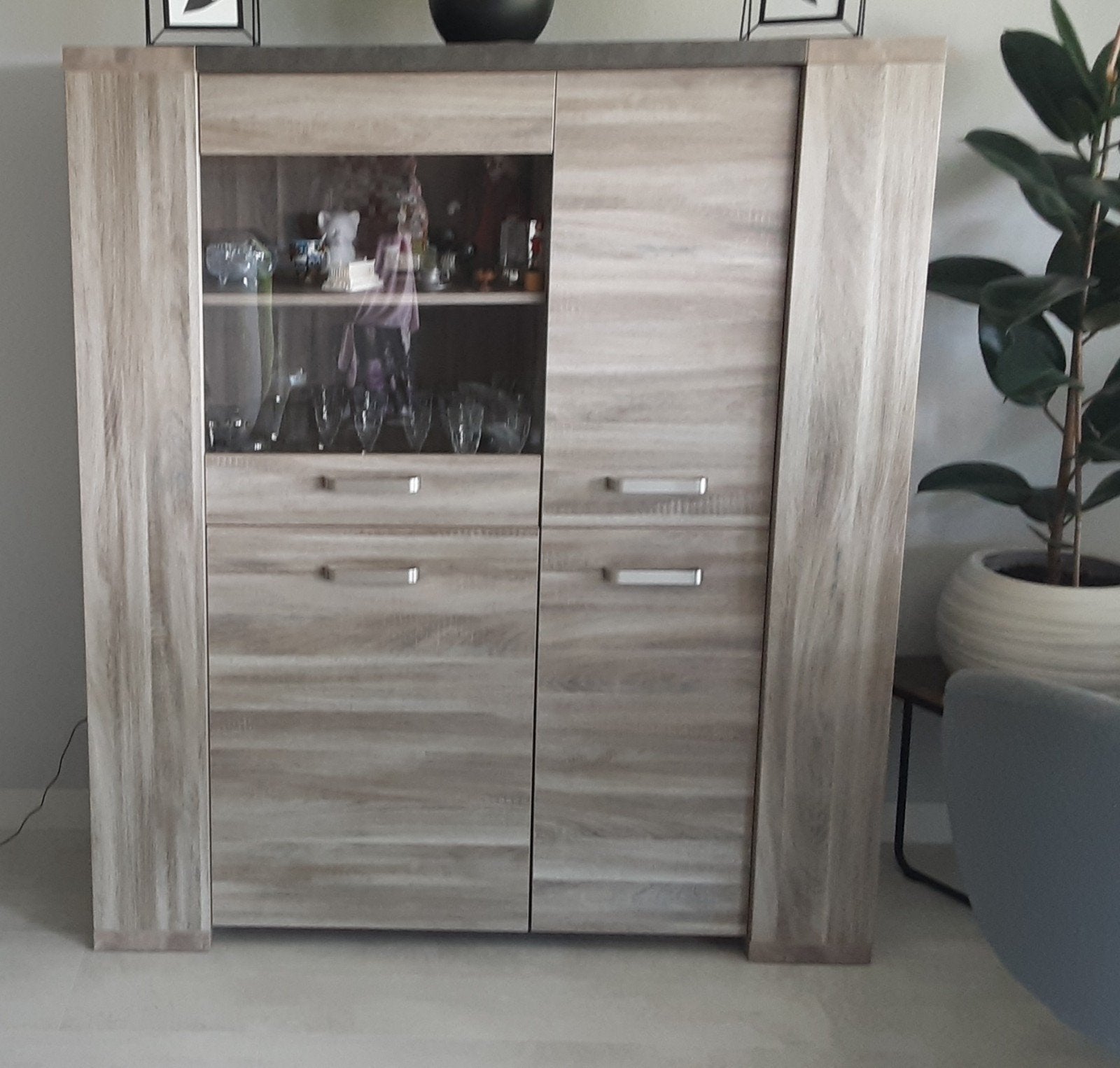 set kast hoog + dressoir + tv meubel + hangend kastje, Ophalen, 25 tot 50 cm, Eiken print moderne stijl, Minder dan 100 cm