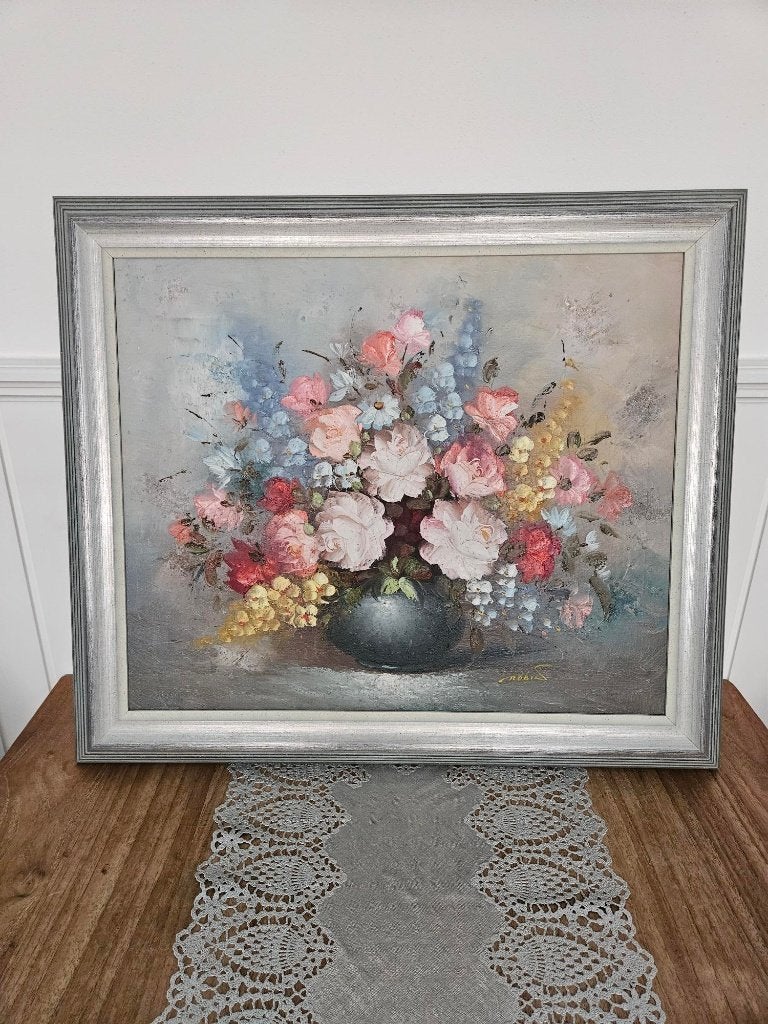 Schilderij stilleven bloemen, Bloemen, Doek, Ophalen of Verzenden, Olieverf