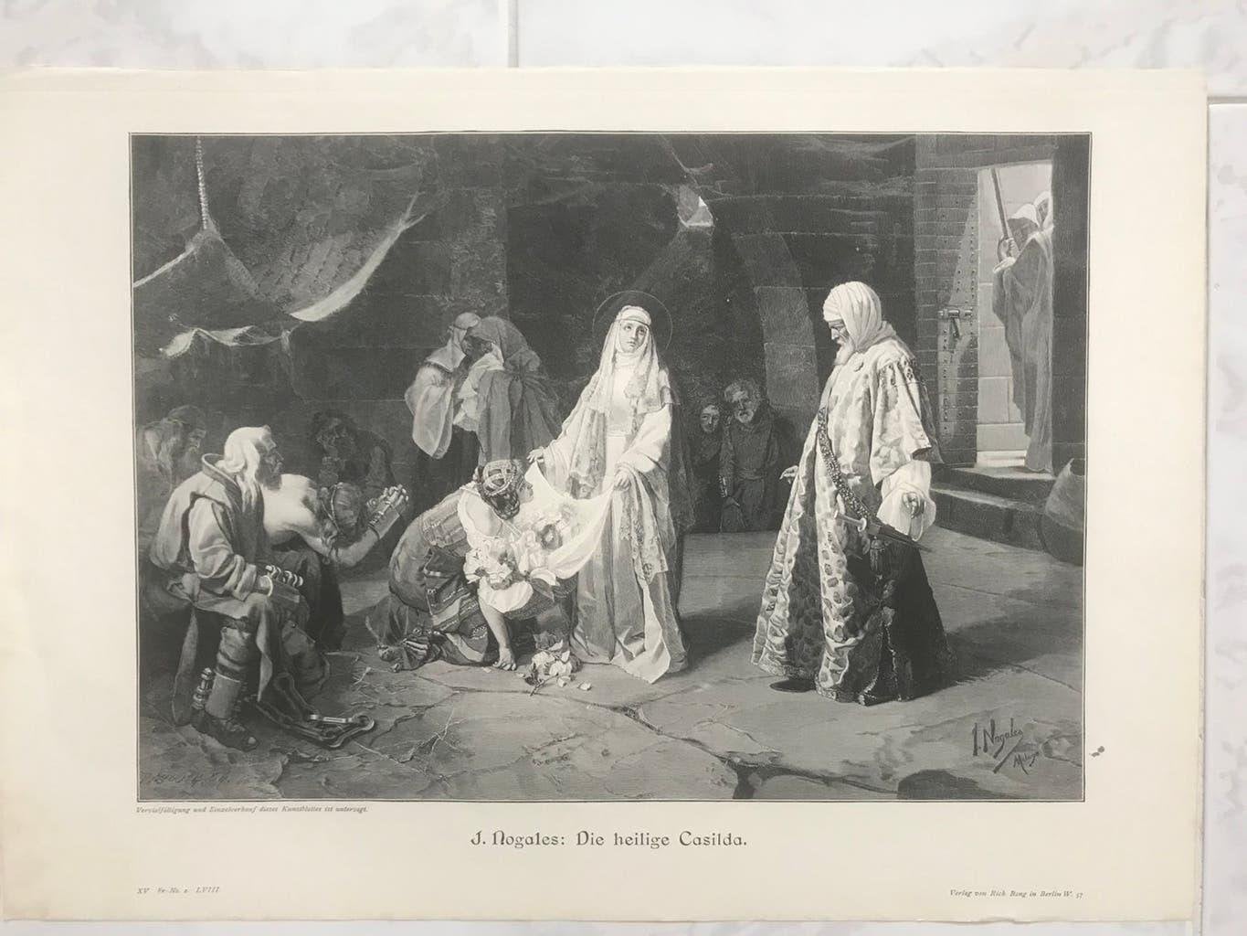 J. Nogales: Die heilige Casilda, gravure 1896, 32x22cm. Mooi, Origineel, Religie, Ophalen of Verzenden, Gravure