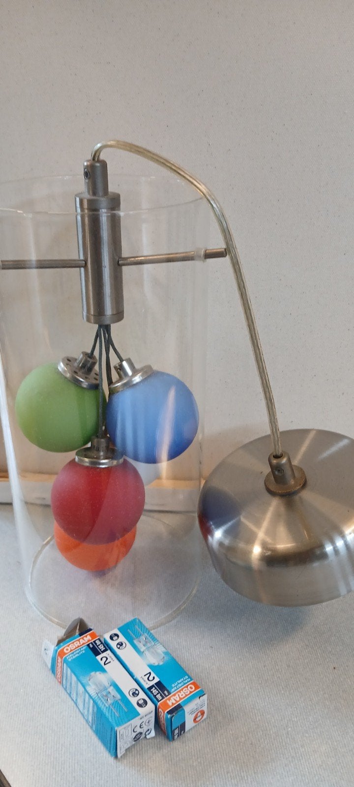 Moderne hanglamp met gekleurde bollen, Overige fittingen, Ophalen of Verzenden, Zo goed als nieuw, Glas
