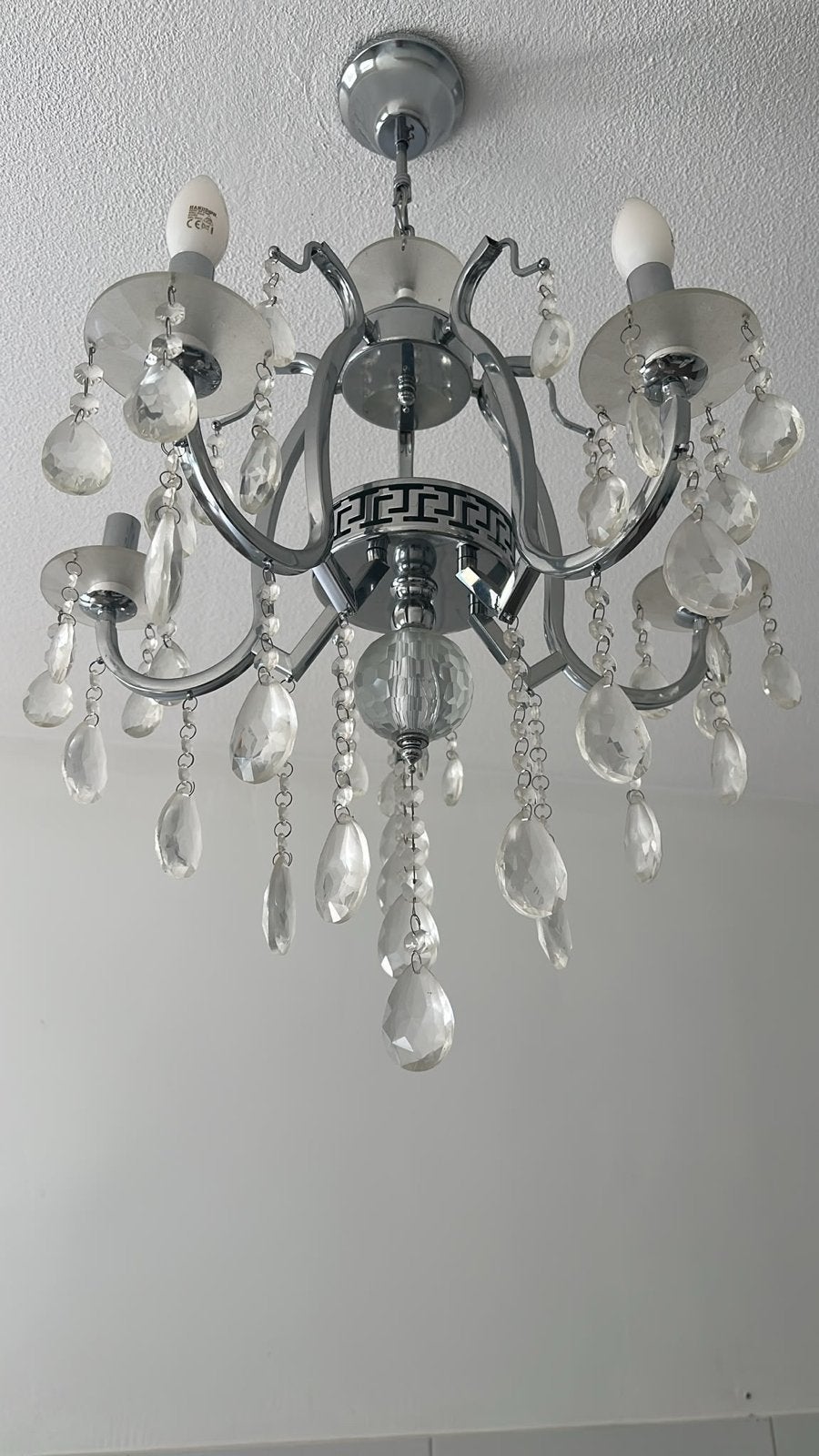 Kroonluchter met Kristallen, Huis en Inrichting, Lampen | Kroonluchters, Ophalen of Verzenden, Zo goed als nieuw, Metaal, E14 (klein)