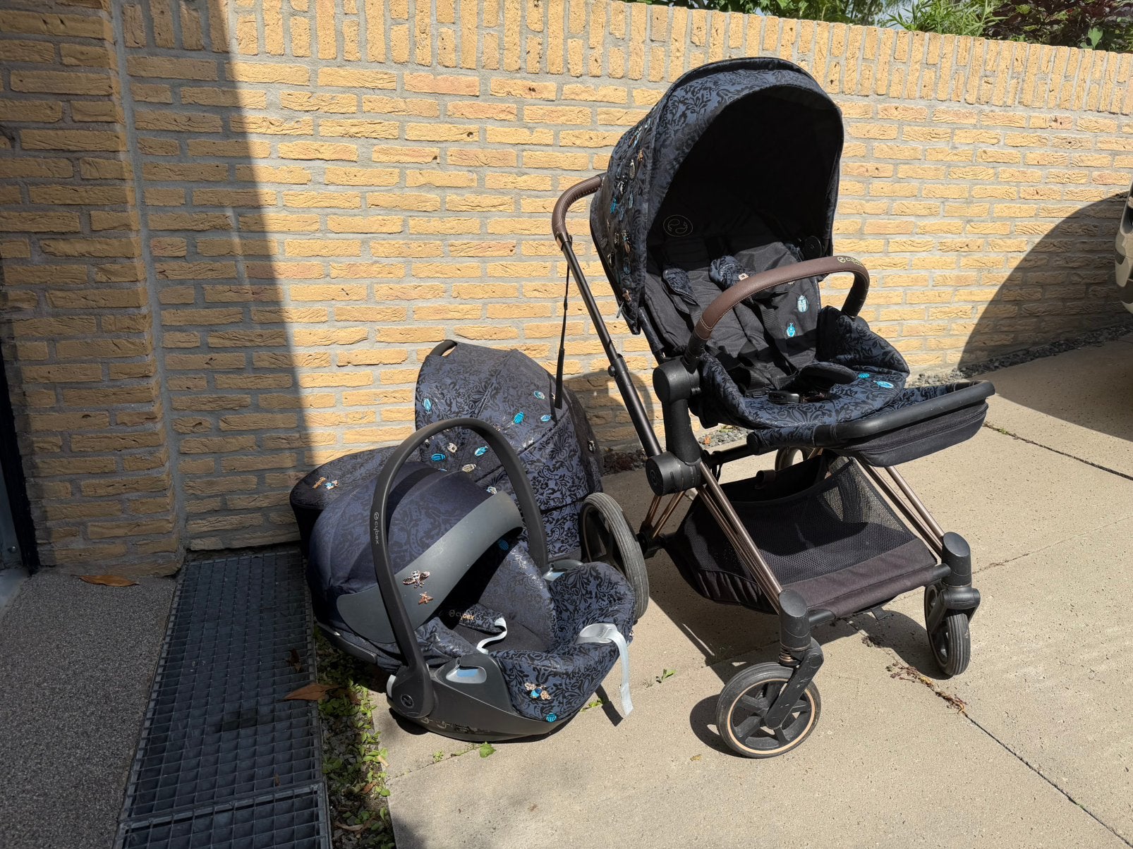 Cybex Priam rose gold 3 in 1 ‘Jewels Of Nature Dark Blue’, Ophalen, Gebruikt, Verstelbare duwstang, Combiwagen