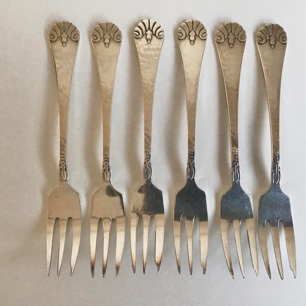 6x verzilverde gebaksvorkjes vorkjes - Gero - Art Deco, Ophalen of Verzenden