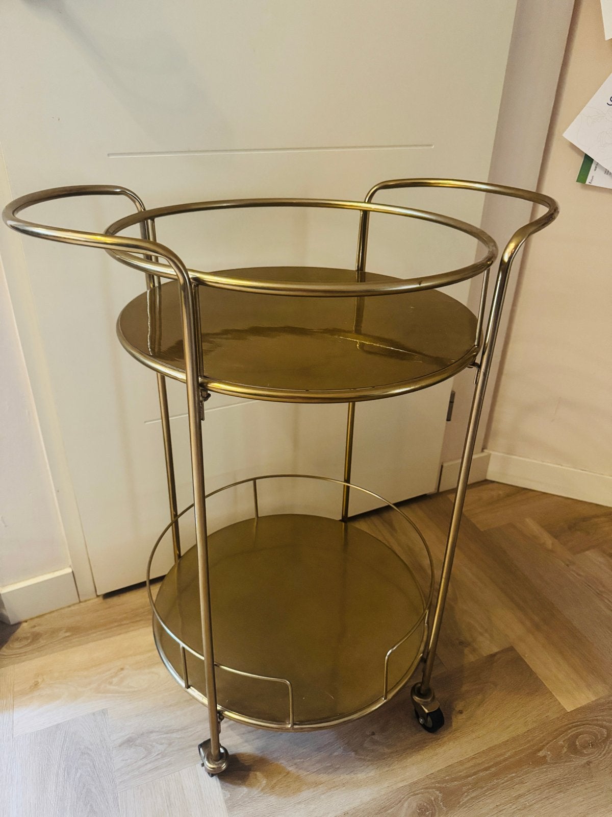 Gouden serveerwagen / trolley met twee etages, Ophalen, Gebruikt, Goud, Metaal