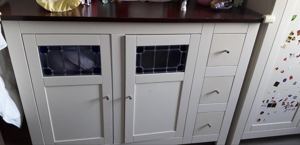 Buffetkast met glas-in-lood en lades en baby wieg, Ophalen of Verzenden, Gebruikt