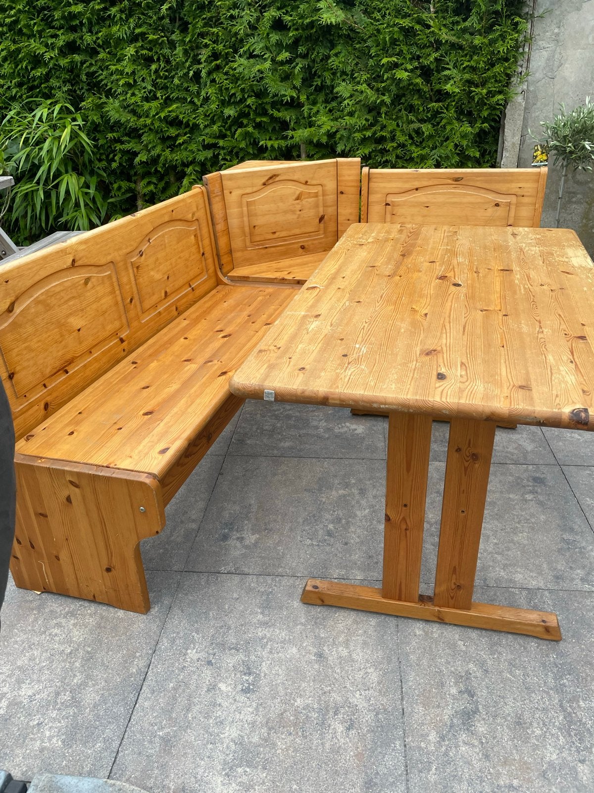 Houten Oostenrijkse hoekbank met tafel - Gezellige eethoek, Huis en Inrichting, Ophalen, Gebruikt, 150 tot 200 cm, 200 cm of meer