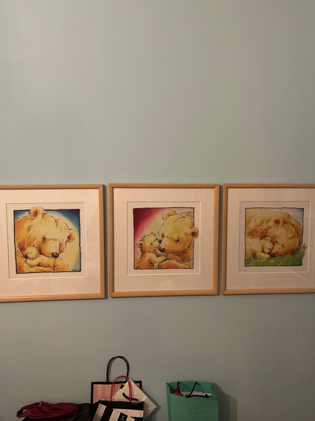 Set van 3 ingelijste beren schilderijen - Aquarel, Ophalen, Aquarel, Papier/karton, Dieren