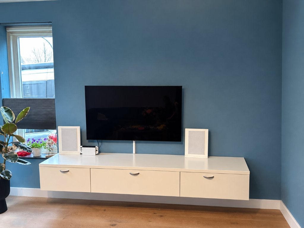 Maatwerk tv meubel - wit RAL 9010 - Zwevend, Huis en Inrichting, Ophalen, Overige materialen, Zo goed als nieuw, 200 cm of meer