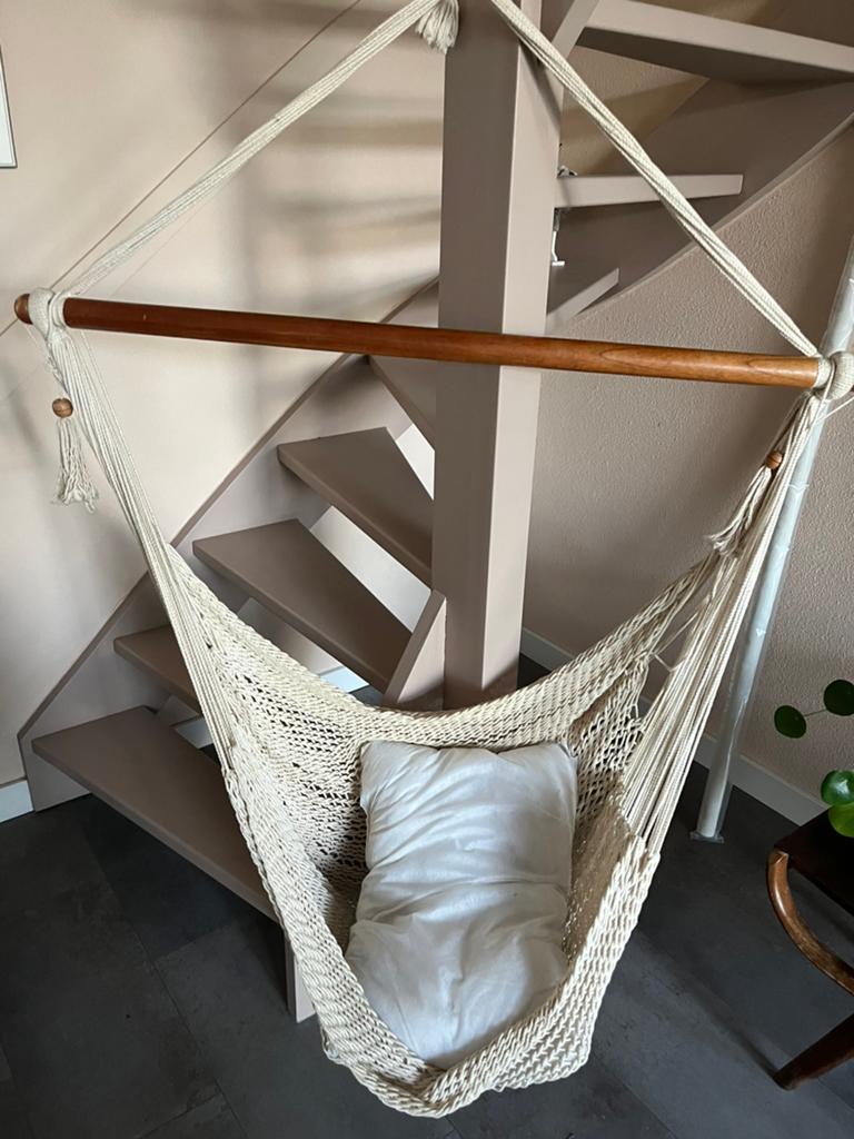 macramé hangstoel met houten spreidstok, Ophalen, Binnen, Gebruikt, Opvouwbaar