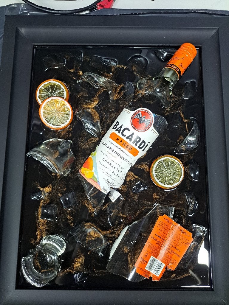 Bottle art epoxy, Bacardi orange, Antiek en Kunst, Ophalen of Verzenden