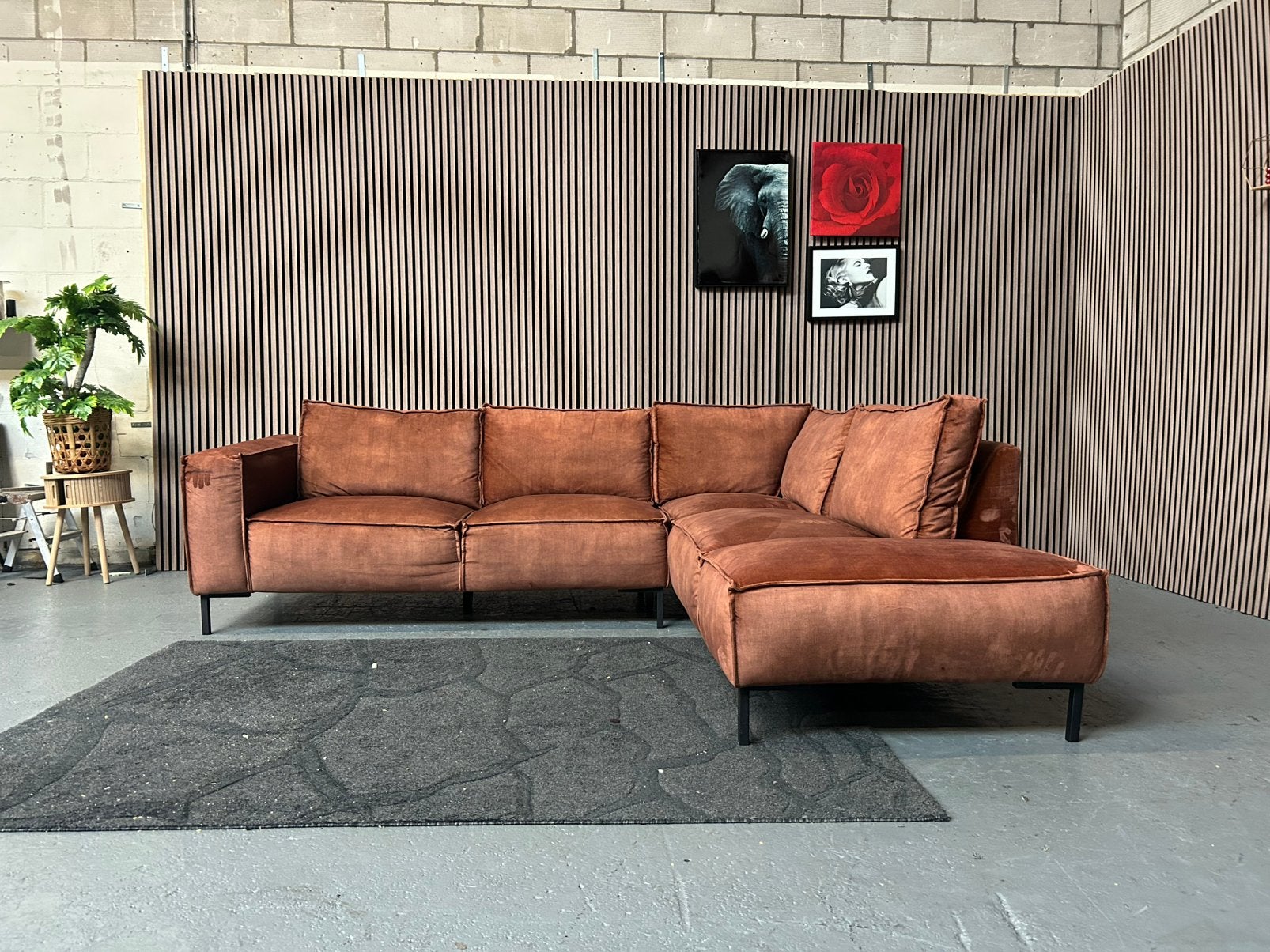 GRATIS LEVERING Velvet Hoekbank Bruin 276X230 GEREINIGD