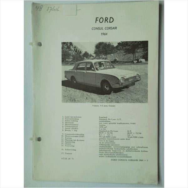 Ford Consul Corsair Vraagbaak losbladig 1964 #3 Nederlands, Ophalen of Verzenden, Gelezen, Ford