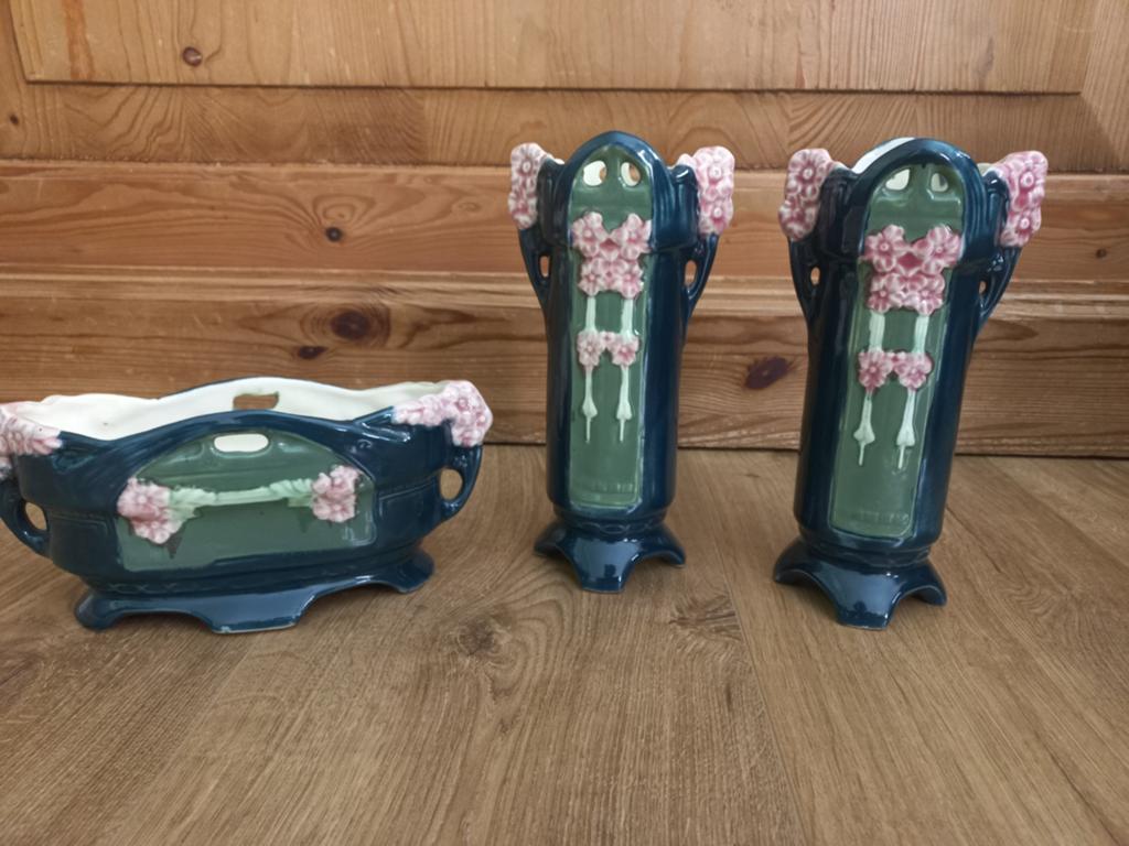 Antiek Art Nouveau Kaststel: Jardinière & Vazen (ca. 1900), Ophalen of Verzenden