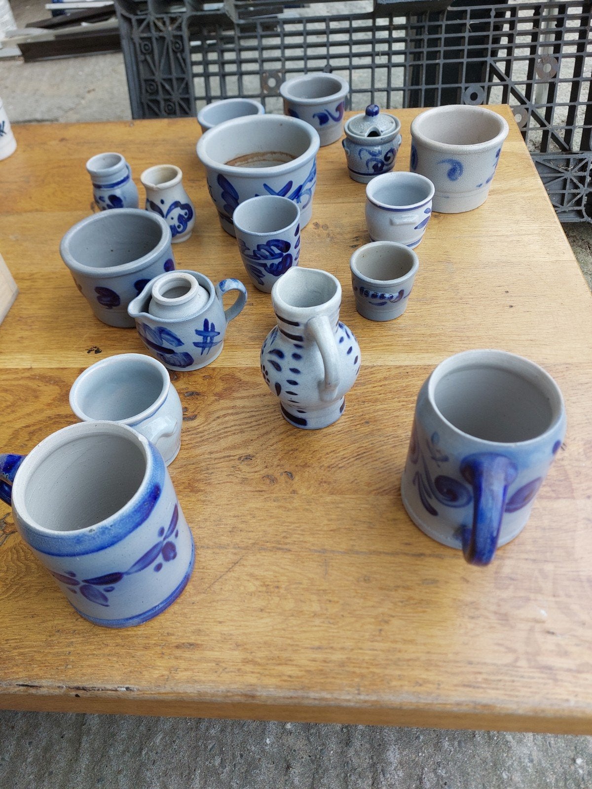 Vintage Aardewerk Servies Set - Blauw en Grijs, Ophalen of Verzenden