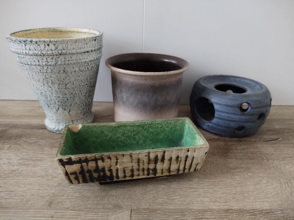 Set vintage bloempotten, bloempot retro vintage. Oude potten, Onb, Rond, Ophalen of Verzenden, Balkon