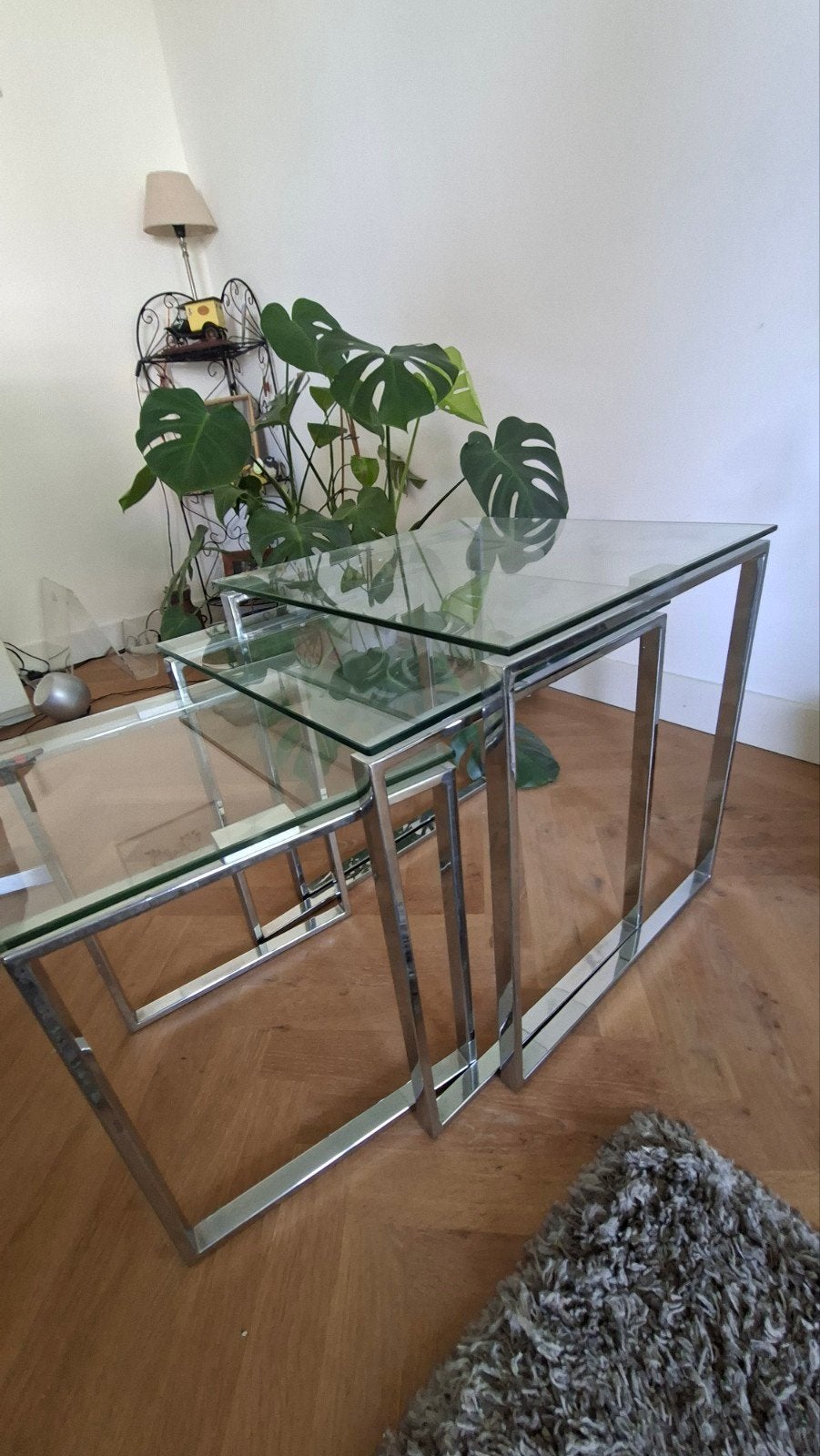 Set van 3 glazen bijzettafels - Modern design, Ophalen, 50 – 75, Minder dan 50 cm, Gebruikt