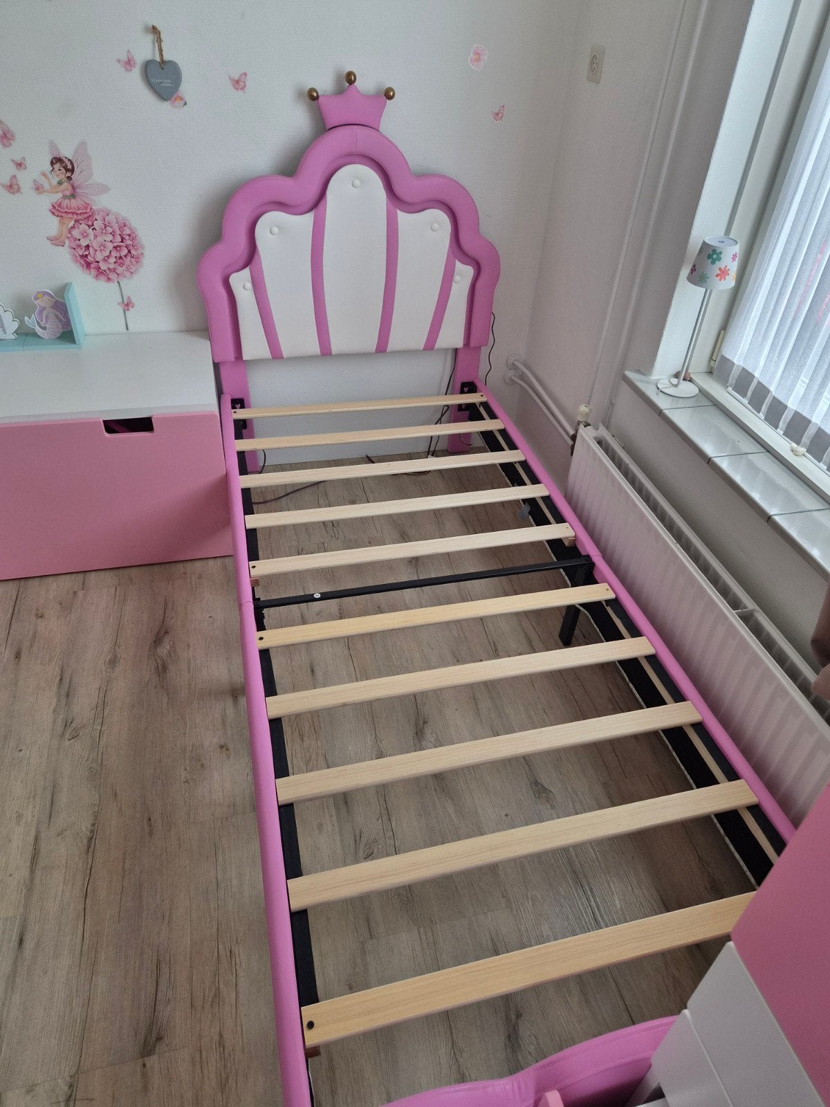 Prinsessenbed roze met lattenbodem, 85 tot 100 cm, Zo goed als nieuw, 180 cm of meer, Ophalen