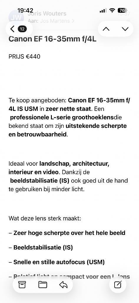 Canon EF 16-35mm f/4L, Audio, Tv en Foto, Fotografie | Lenzen en Objectieven, Ophalen of Verzenden, Zo goed als nieuw, Groothoeklens
