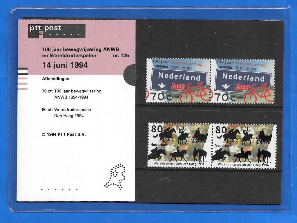 Postzegelmapje 125 100 jaar ANWB / Wereldruiterspelen, Postzegels en Munten, Verzenden, Na 1940, Postfris