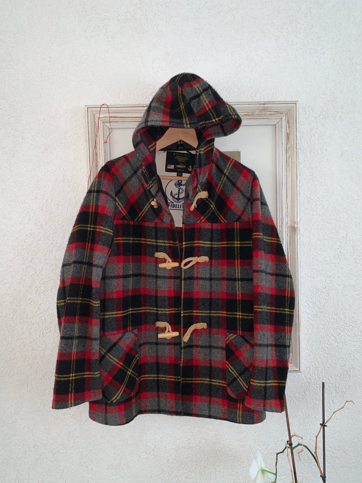 Fidelity Duffle Coat Geruit Rood Zwart Grijs Maat M, Ophalen of Verzenden, Zo goed als nieuw, Rood
