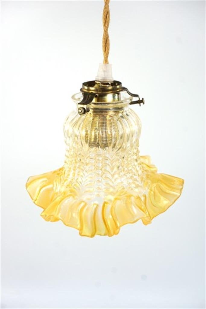 Vintage glazen lampenkap geel, Huis en Inrichting, Lampen | Lampenkappen, Overige kleuren, Rond, Ophalen of Verzenden, Zo goed als nieuw
