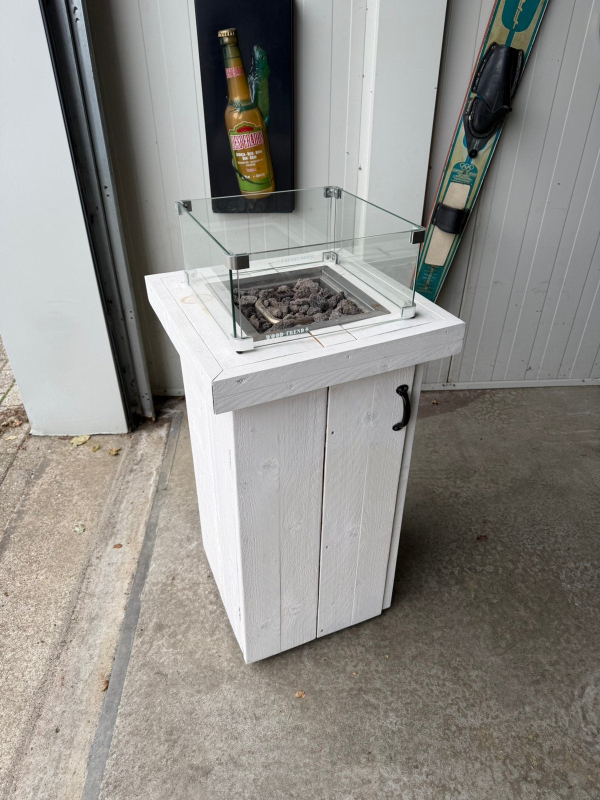 Vuurtafel hoog wit en laag steigerhout wood trend, Tuin en Terras, Ophalen, Gebruikt