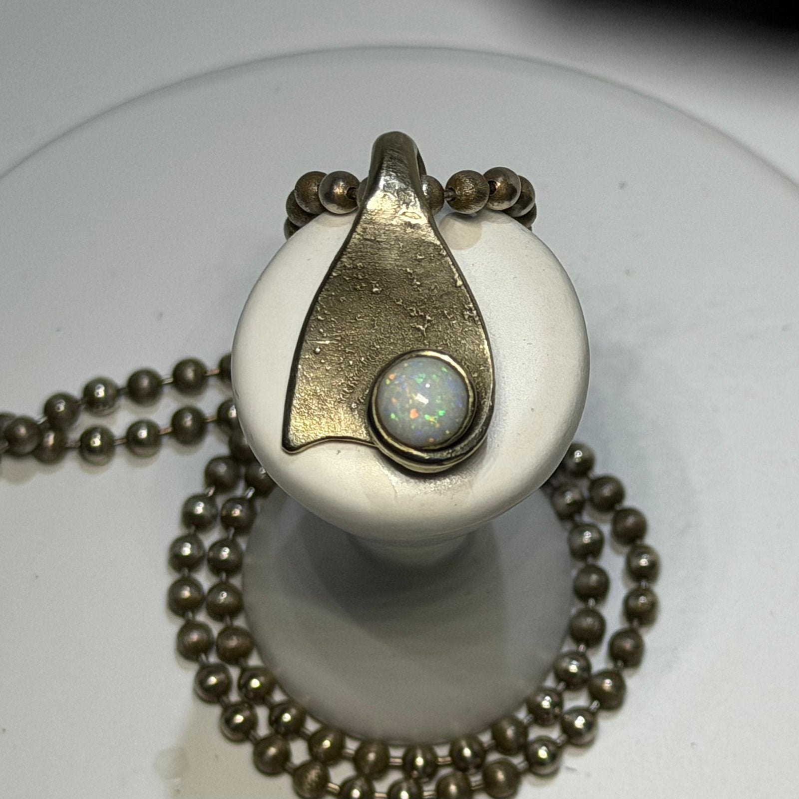 Handmade zilveren ketting + hanger met australische opaal, Overige voorstellingen, Nieuw, Ophalen of Verzenden, Met edelsteen