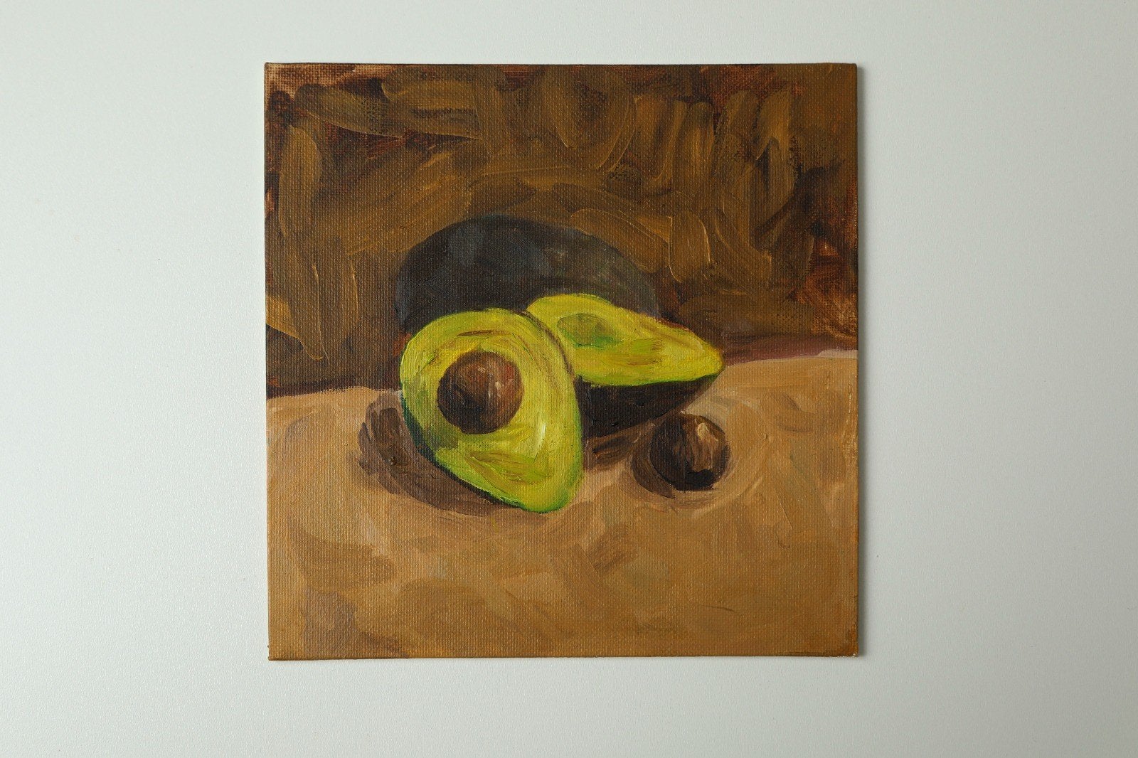 stilleven avocado; olieverf op schilderspaneel, Antiek en Kunst, Stilleven, Handgeschilderd, Ophalen of Verzenden, Olieverf