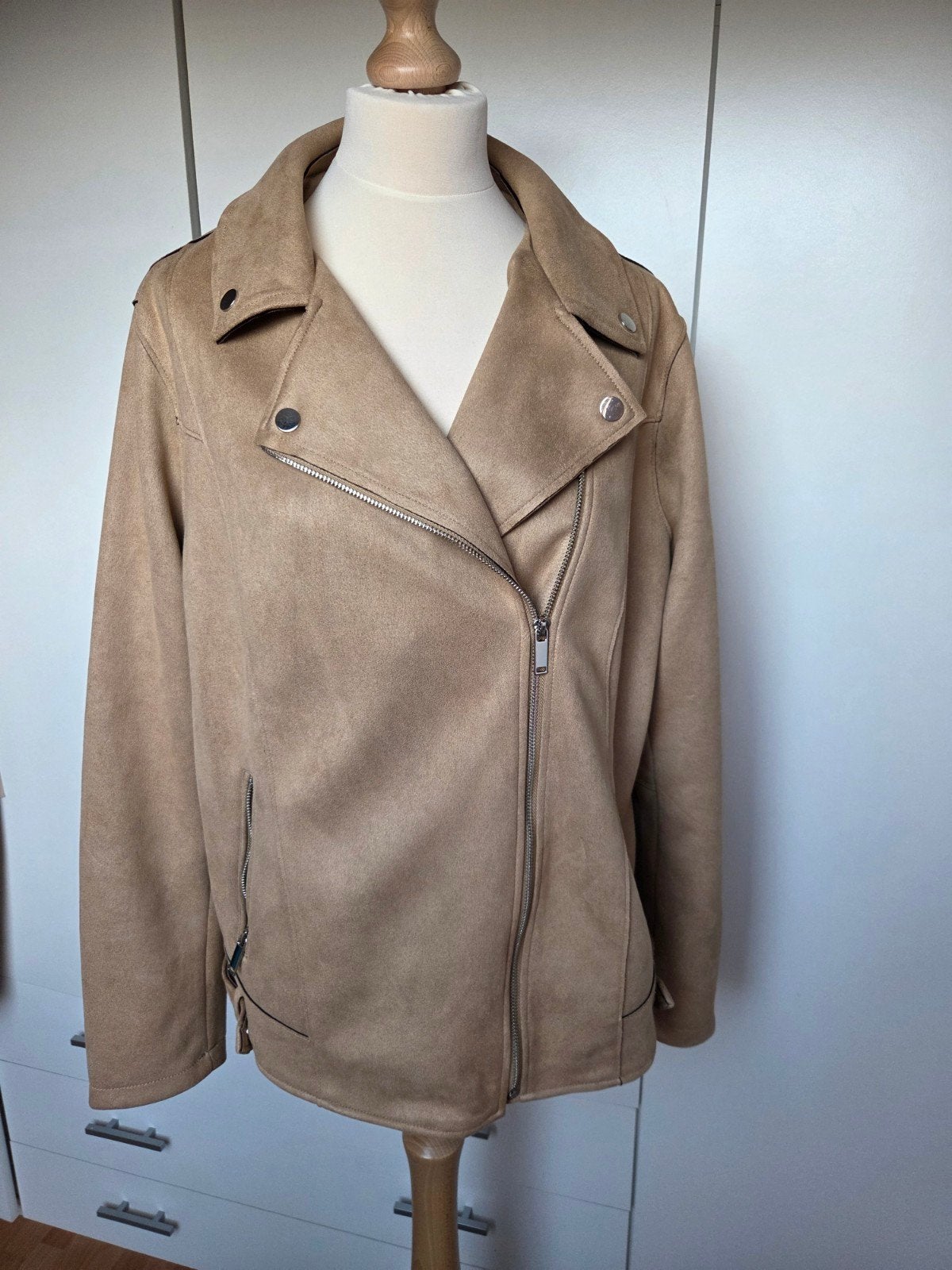 Beige bikerjack in suède-look - xxl, Ophalen of Verzenden, Maat 46/48 (XL) of groter, Beige