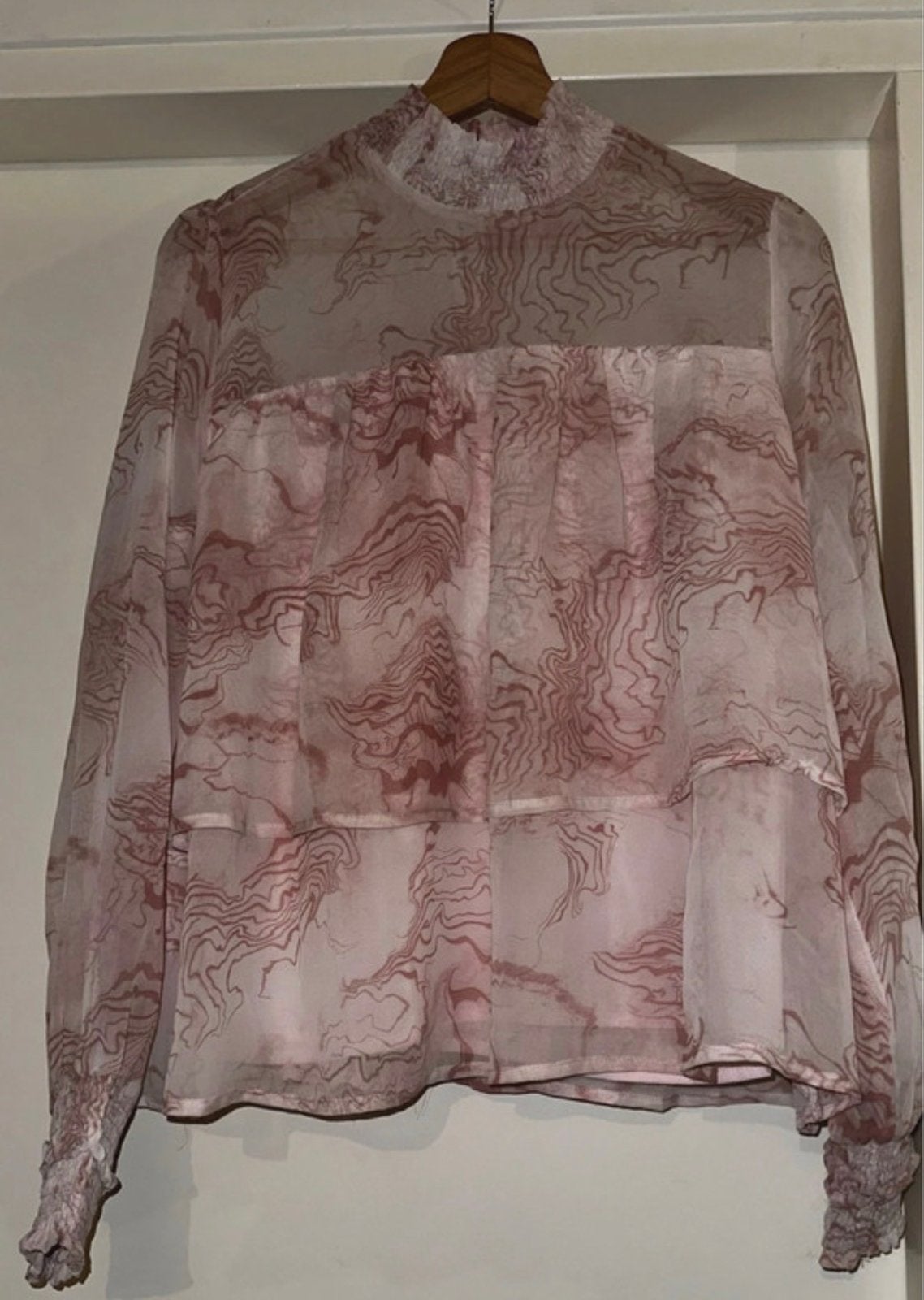Roze blouse met lange mouwen en abstracte print, Zo goed als nieuw, Lange mouw, Roze, Ophalen