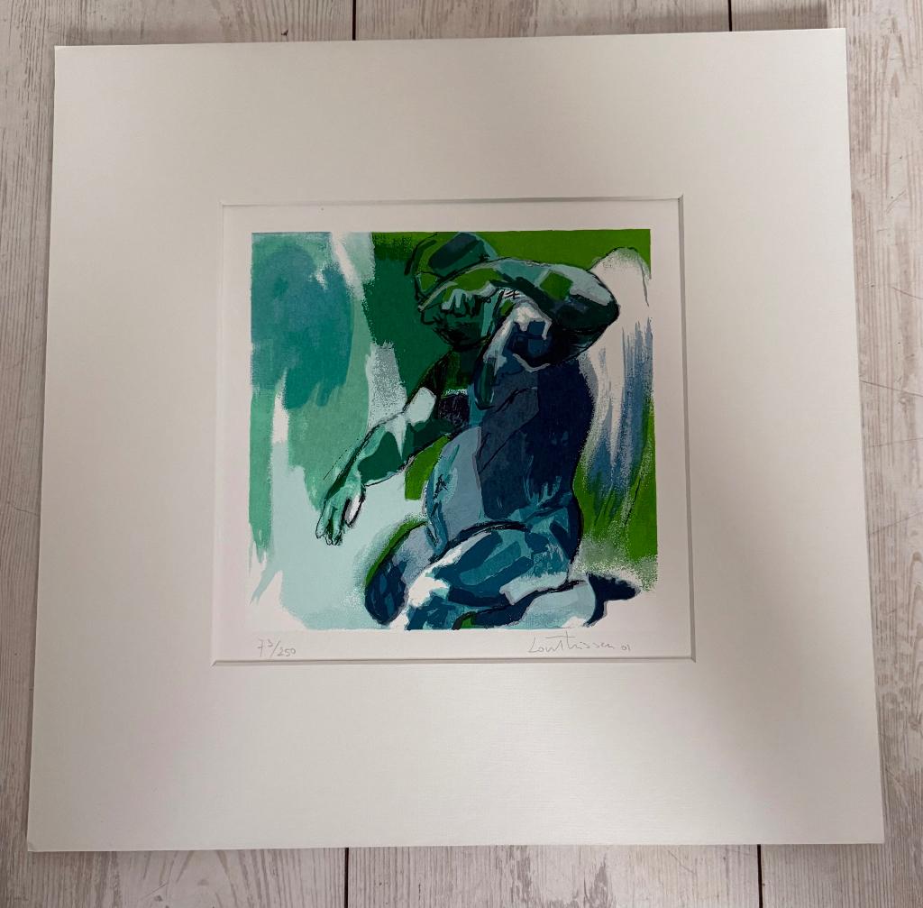 Lithografie Lout Hoogland Moderne Kunst blauw groen, Ophalen
