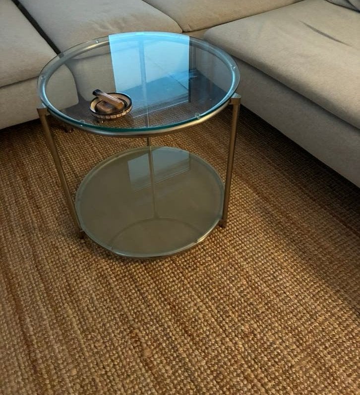 Vintage Trolley/ bijzettafel van glas op wieltjes, Ophalen, Gebruikt, Rond, Minder dan 100 cm