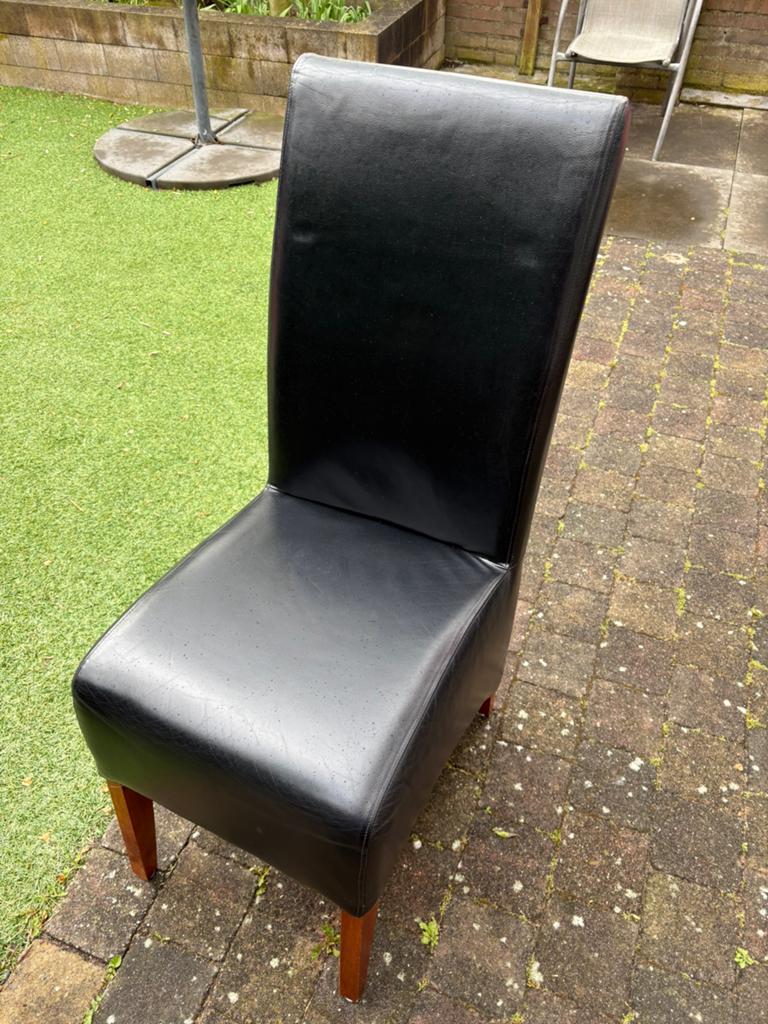 6 leren eettafel stoelen, Huis en Inrichting, Stoelen, Ophalen, Gebruikt, Zwart, Leer