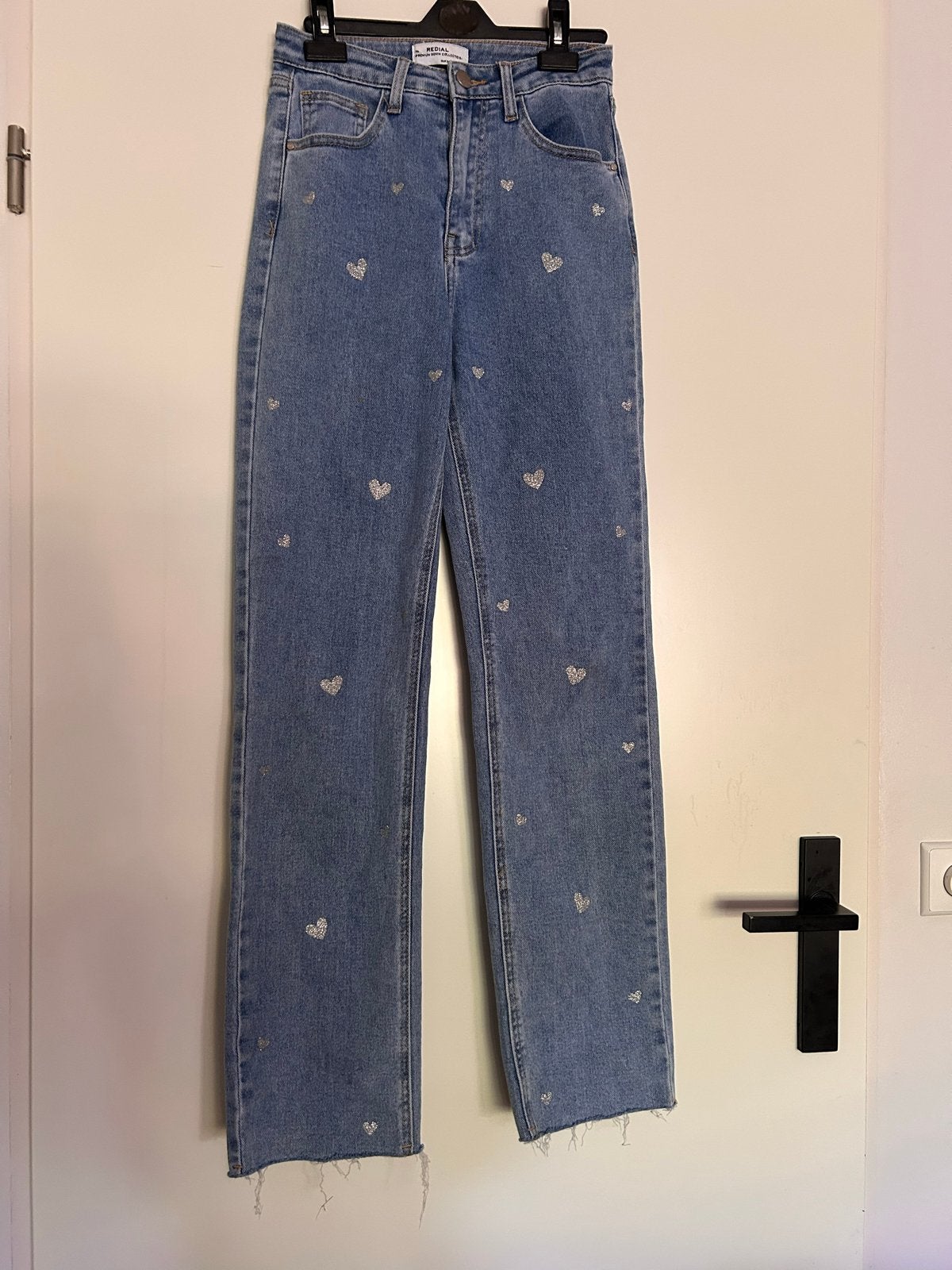 Redial jeans met hartjes en stretch, weinig gedragen, Ophalen of Verzenden, Zo goed als nieuw, Blauw, W27 (confectie 34) of kleiner