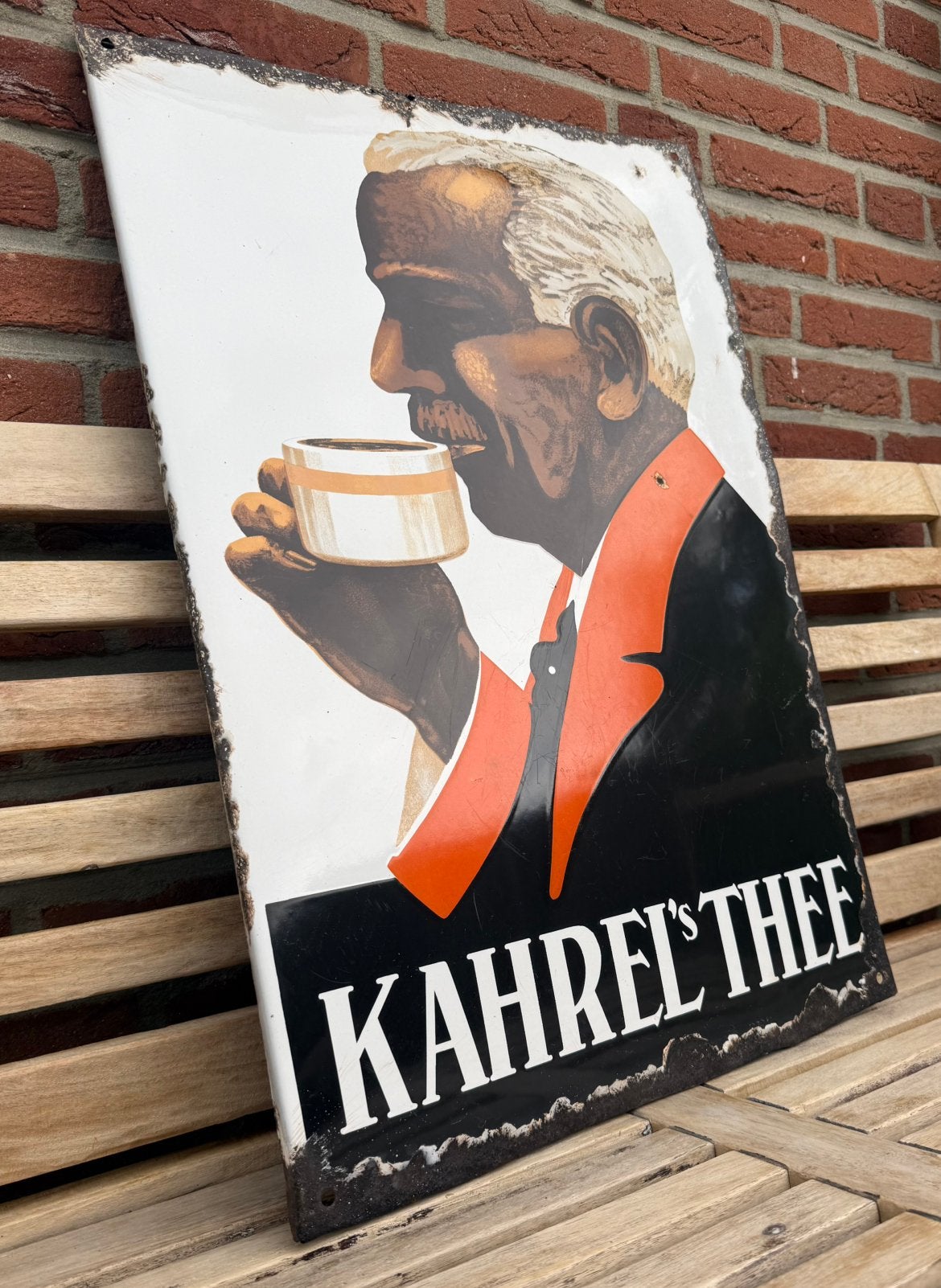 Emaille Reclamebord Kahrel’s Thee, Verzamelen, Ophalen of Verzenden, Reclamebord