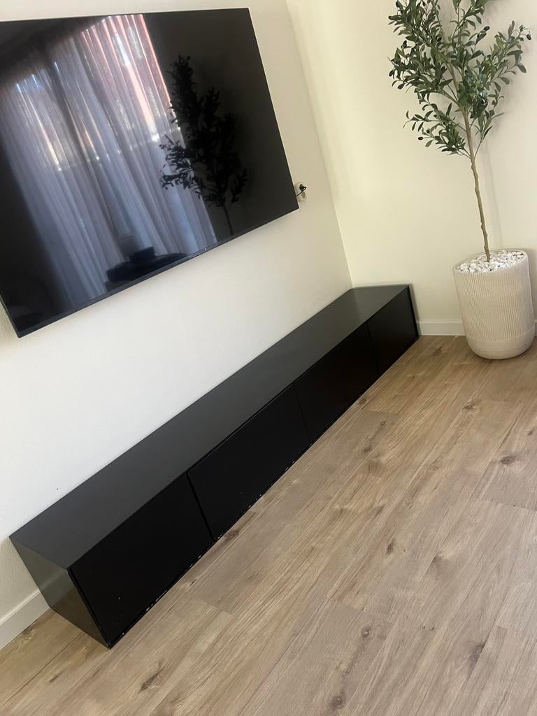 Zwart tv meubel, Ophalen, Zo goed als nieuw, 200 cm of meer, Minder dan 100 cm