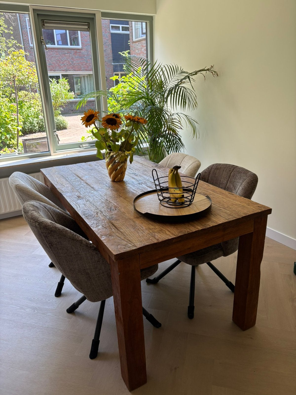 Robuuste teakhouten eettafel (exclusief stoelen), Ophalen, Gebruikt, Teakhout, 50 tot 100 cm