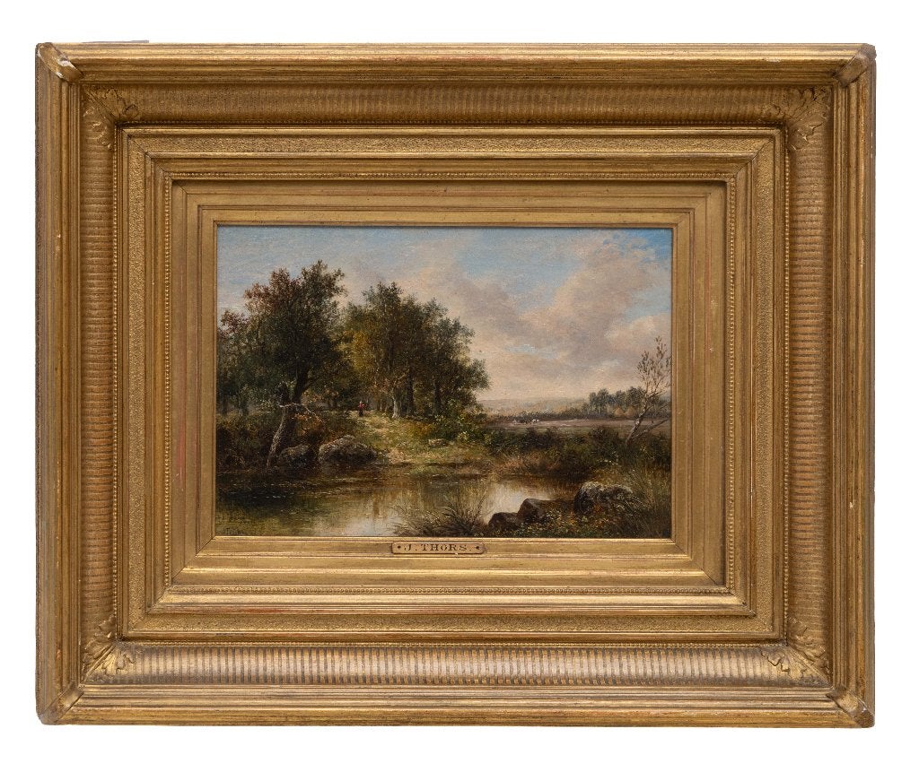 Joseph Thors (1835-1920) - Bosrand aan het water, Overige stijlen, Doek, Ophalen of Verzenden, Landschap